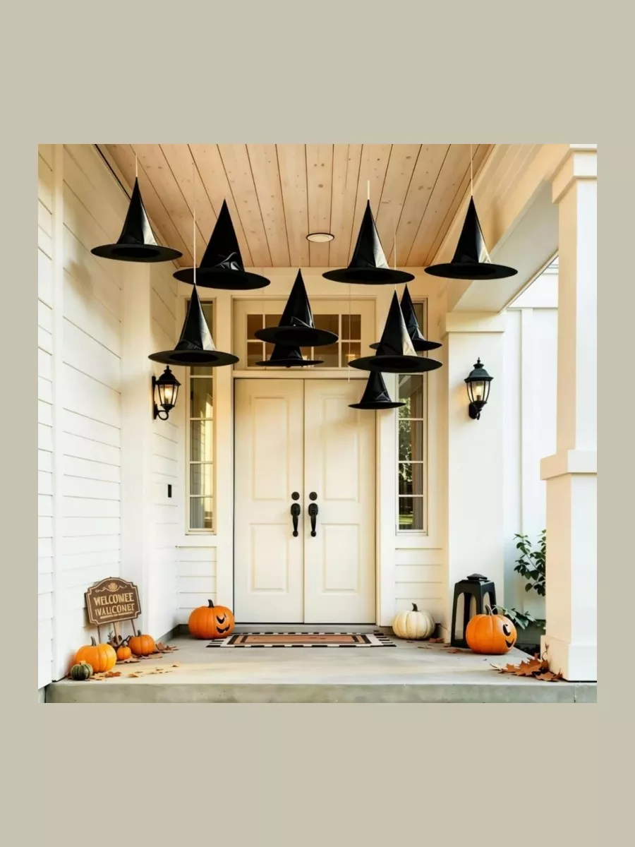 10-Pack Black Witch Hats with Nylon Hanging Cord