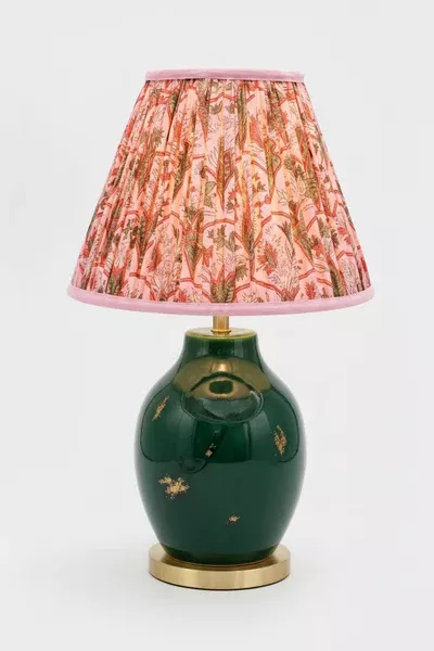 10” Pleated Blockprint Empire Lampshade in Pink Arch