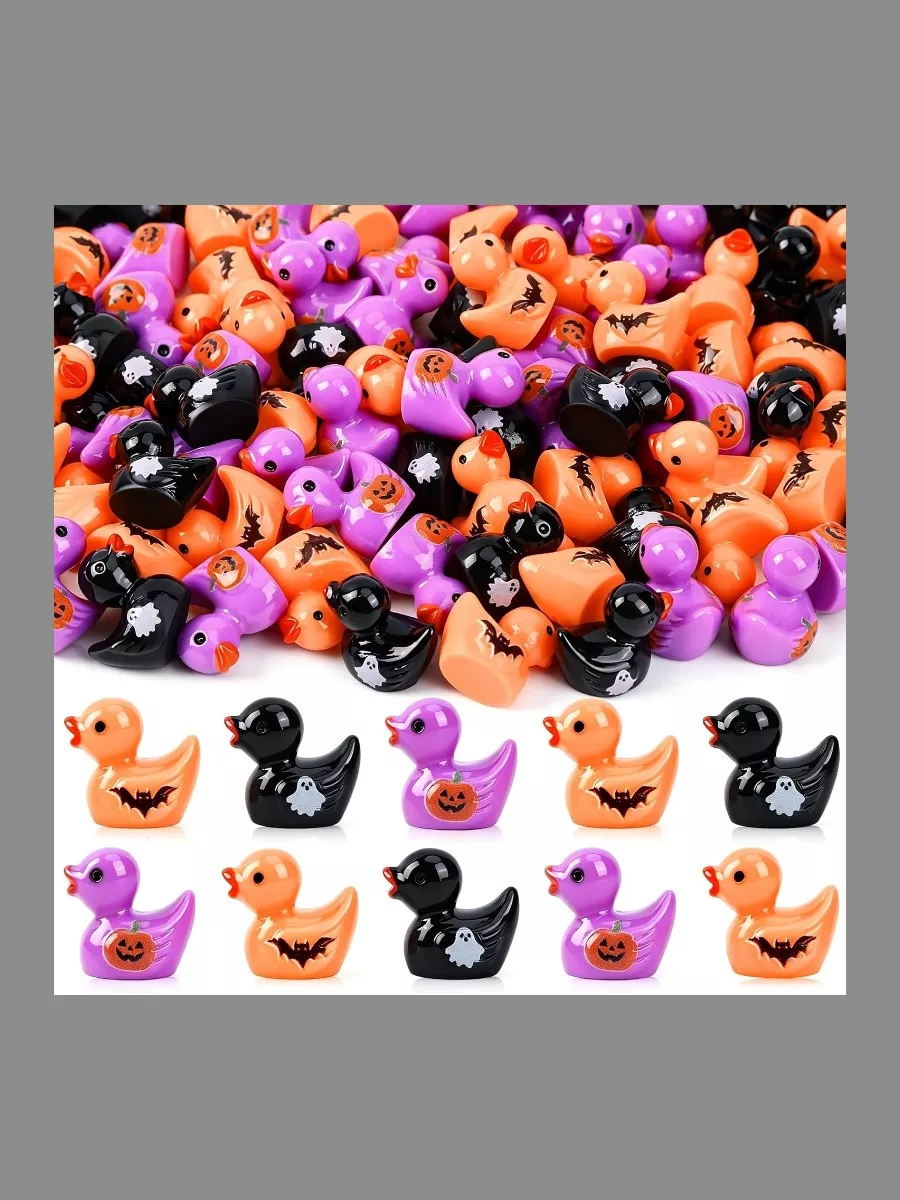 100-Piece Halloween Mini Resin Ducks Bulk Tiny Spooky Duck Figurines