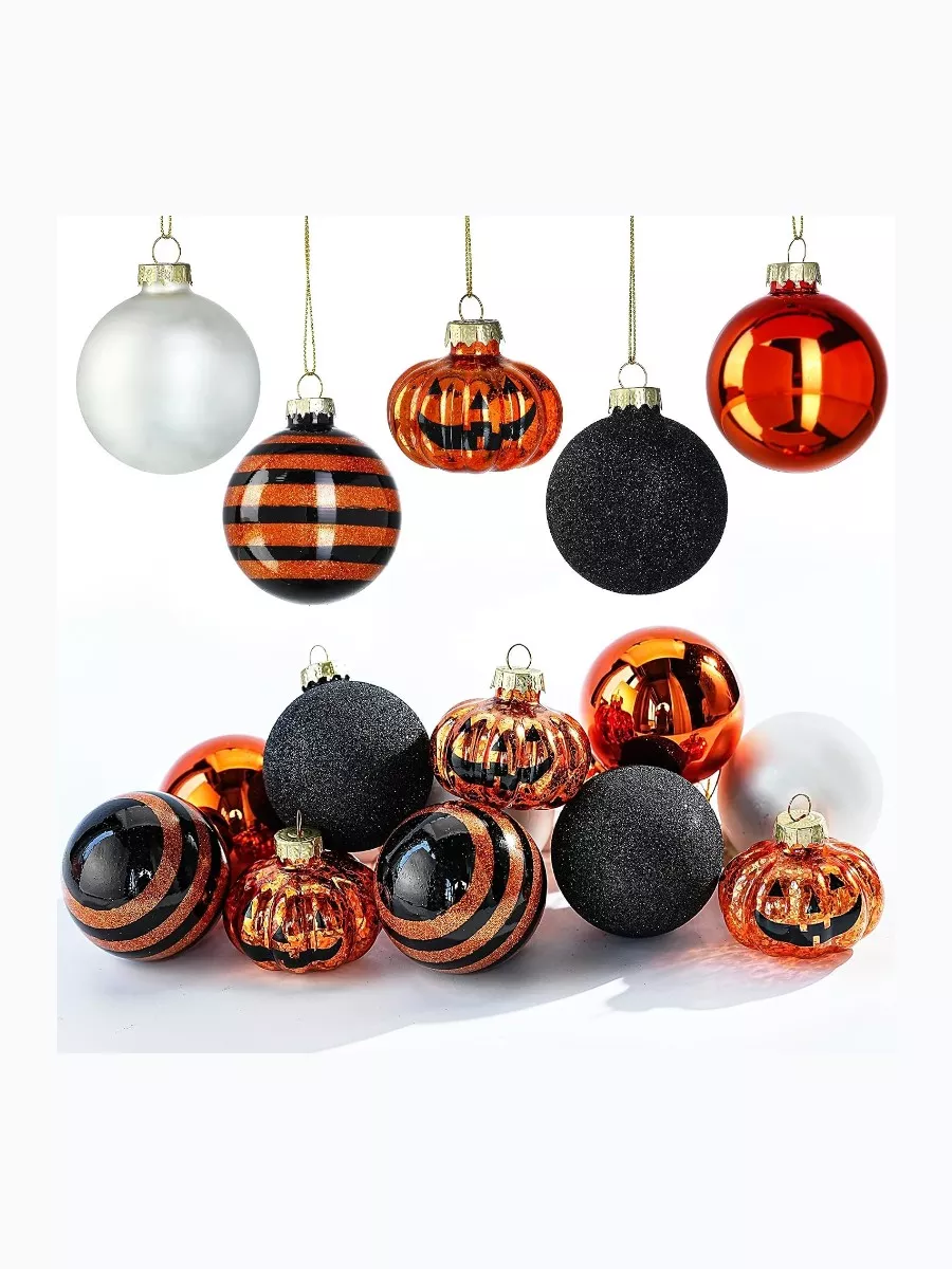 12 Pack Halloween Tree Ornaments, Small Glass Halloween Ornament for Indoor