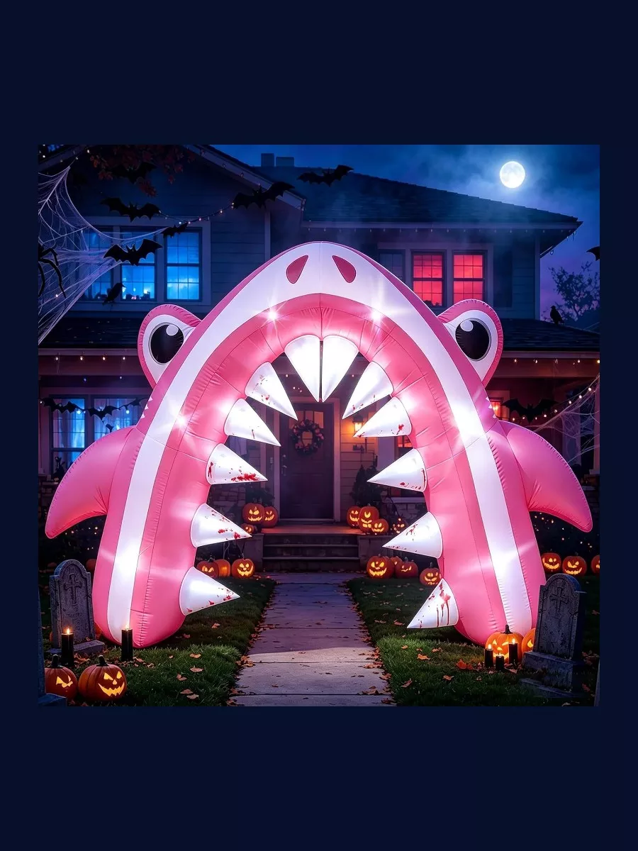 13FT Halloween Pink Shark Inflatable Arch