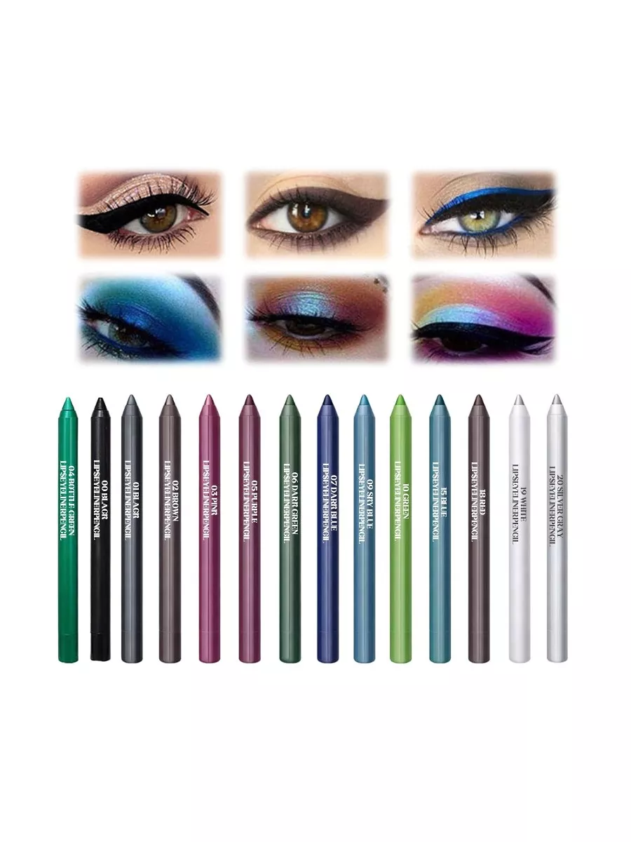 14 Color Waterproof Colored Eyeliner Pencil Set with Sharpener