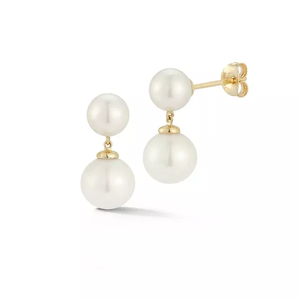 14K Duo Pearl Dot Drop Earrings