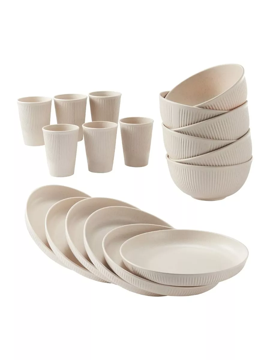 18-Piece Wheat Straw Dinnerware Set - Beige