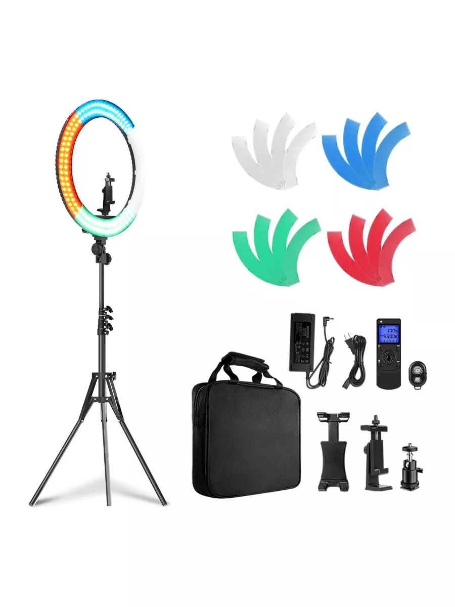 19 Inch Ring Light with Remote Controller and Stand, iPad Holder, 60W Bi-Color with 4 Color Soft Filters for Live Stream, Makeup, YouTube, TikTok, Zoom, Photography
