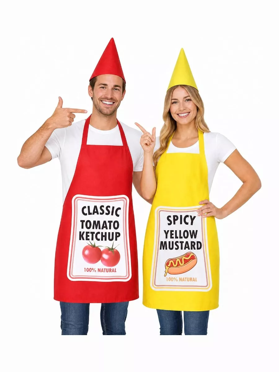 2 Set Ketchup and Mustard Costume Apron for Couple