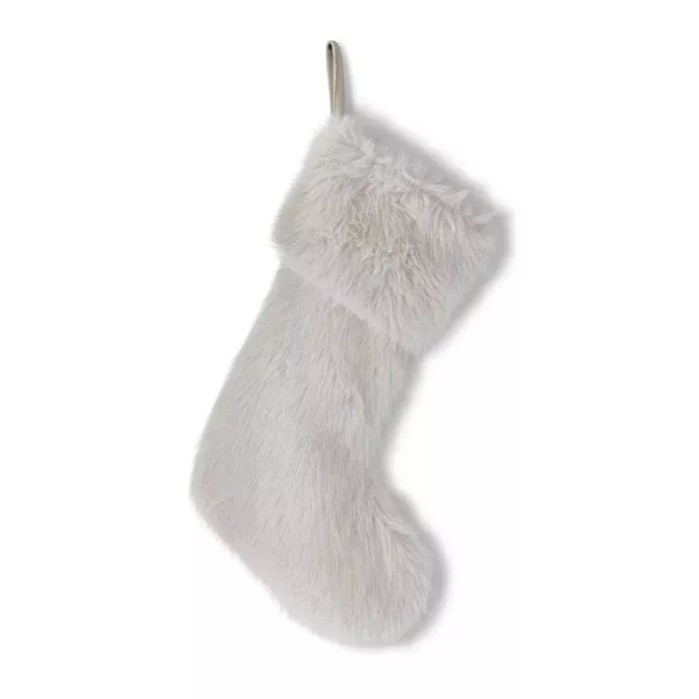 22 inch white vegan fur stocking