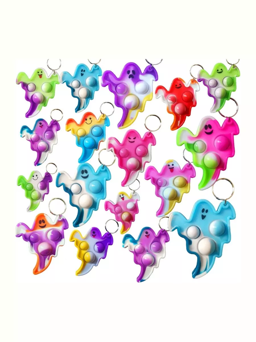 24 Pack Bulk Ghosts Pop Fidget Keychain Halloween Party Favors