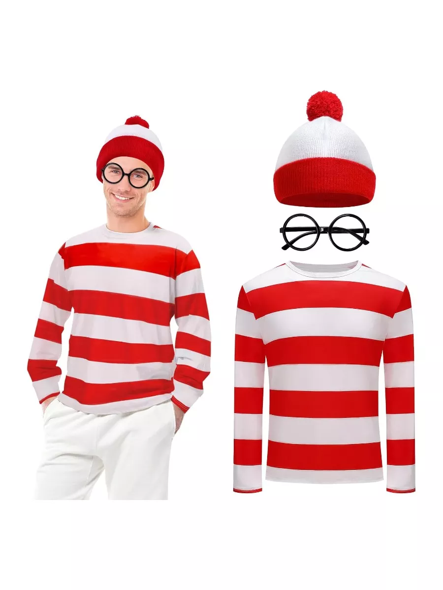 3 Piece Halloween Costume Set for Men – Red and White Striped Shirt