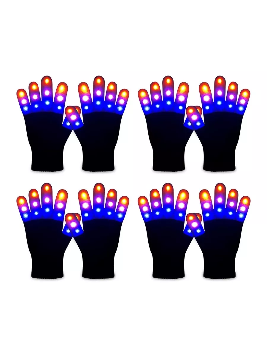 4 Pairs LED Light Up Gloves Kids Girls Boys Toys Age 3-12
