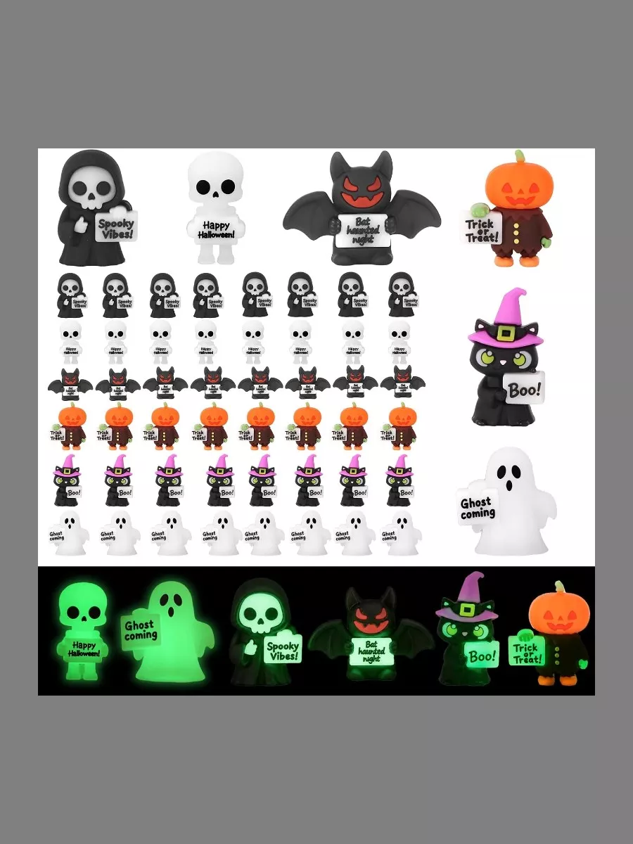 48pcs Halloween Luminous Miniature Tiny Small Figures