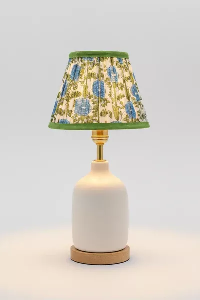 6" Mini Pleated Blockprint Lampshade in Araminta Blue