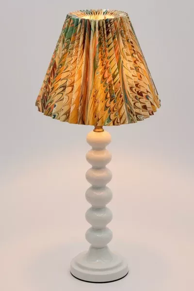 8" Hand Marbled Pleated Empire Lampshade in Flatiron Feathers