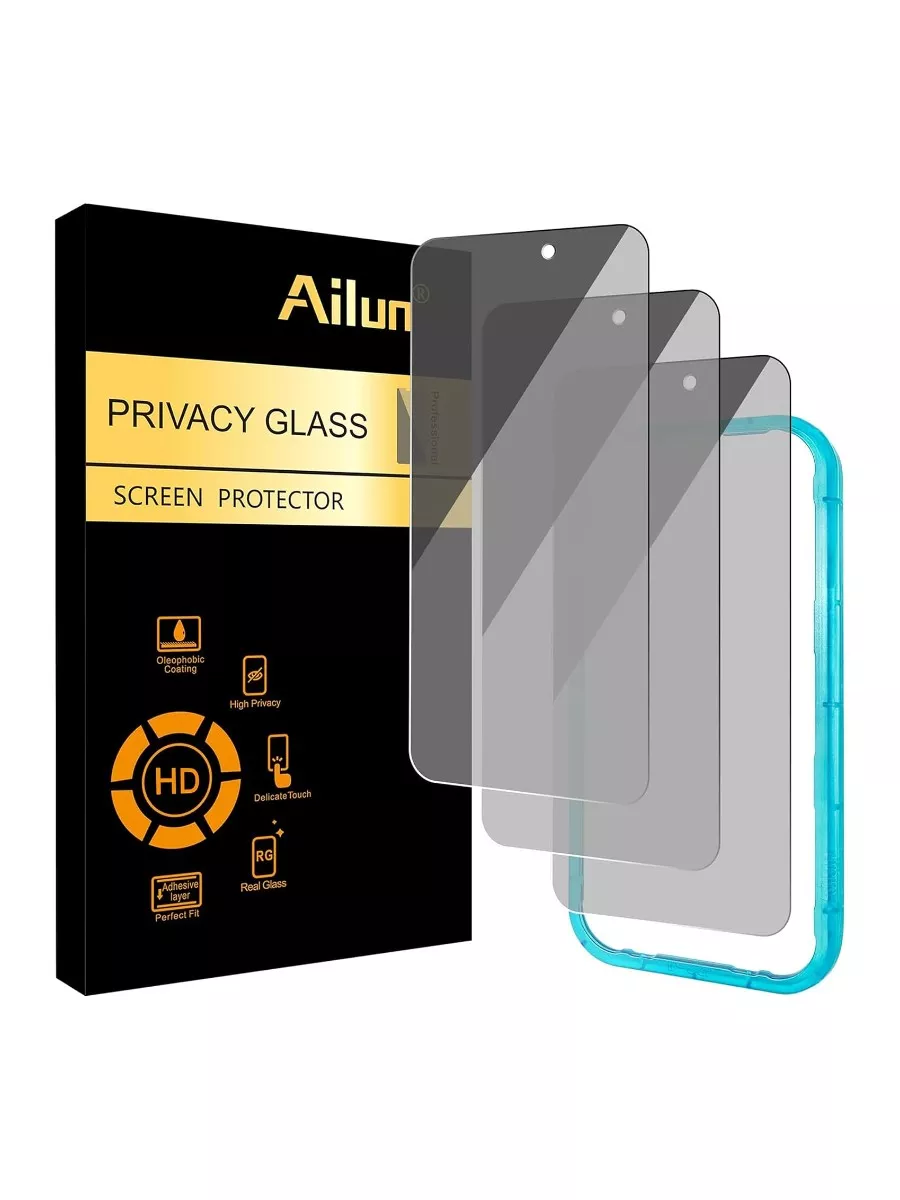 Ailun Tempered Glass Privacy Screen Protector with Installation Frame for iPhone 17 Pro