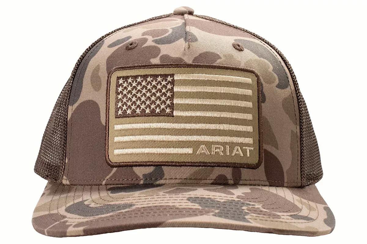 Ariat Brown Camo American Flag Snapback Cap