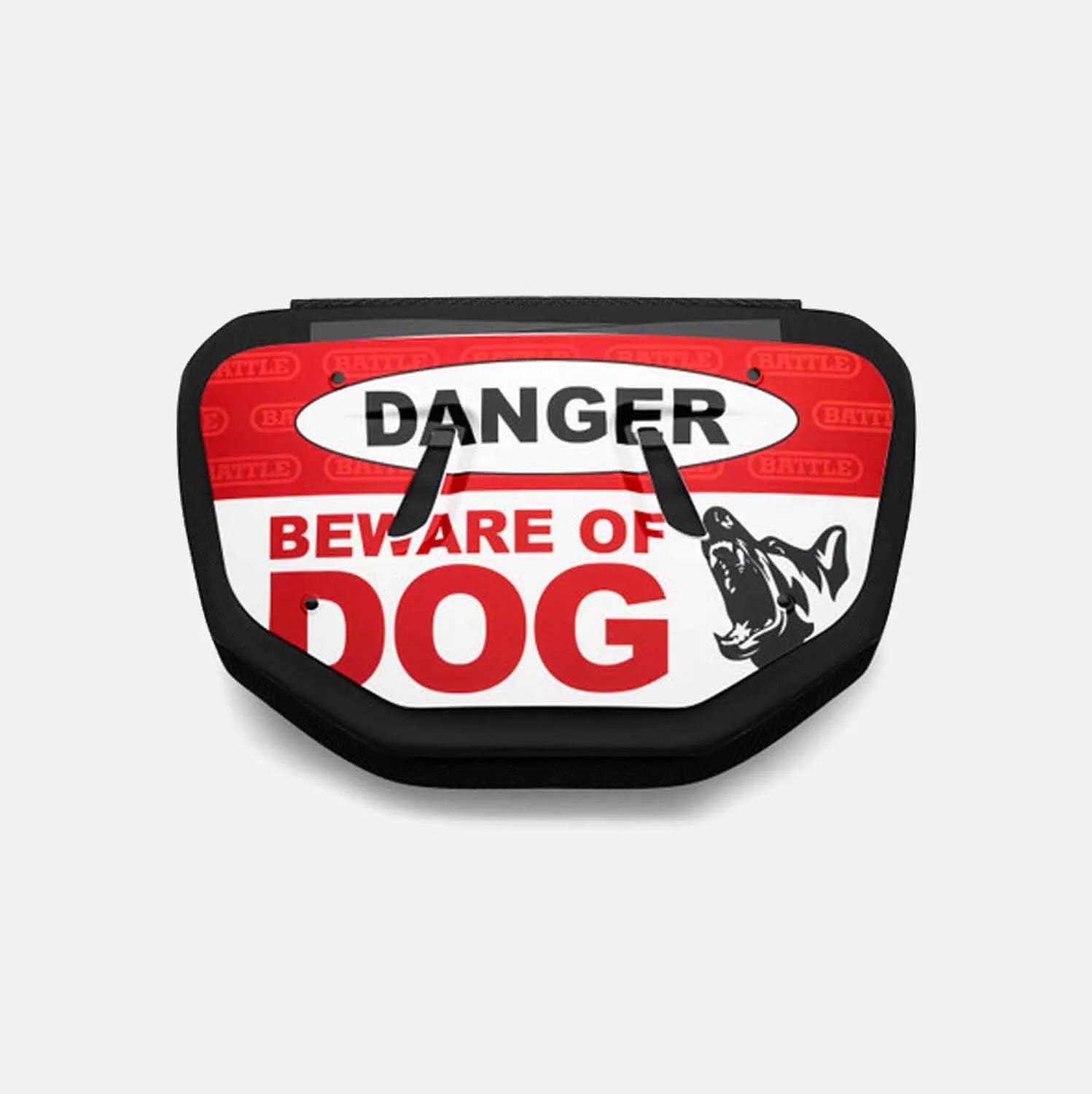 Battle Adult Novelty Back Plate "Beware of Dog"