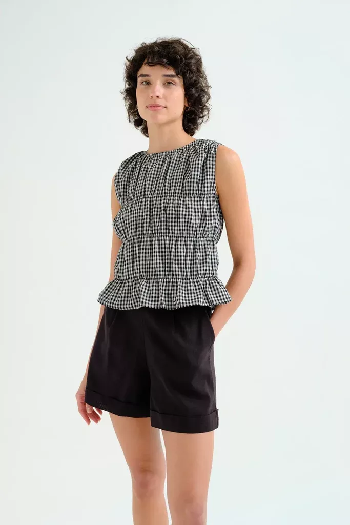 Black Gingham Check Top
