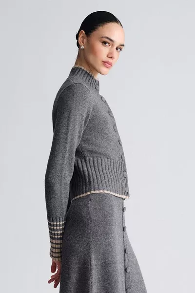 Bowery button front top in grey heather