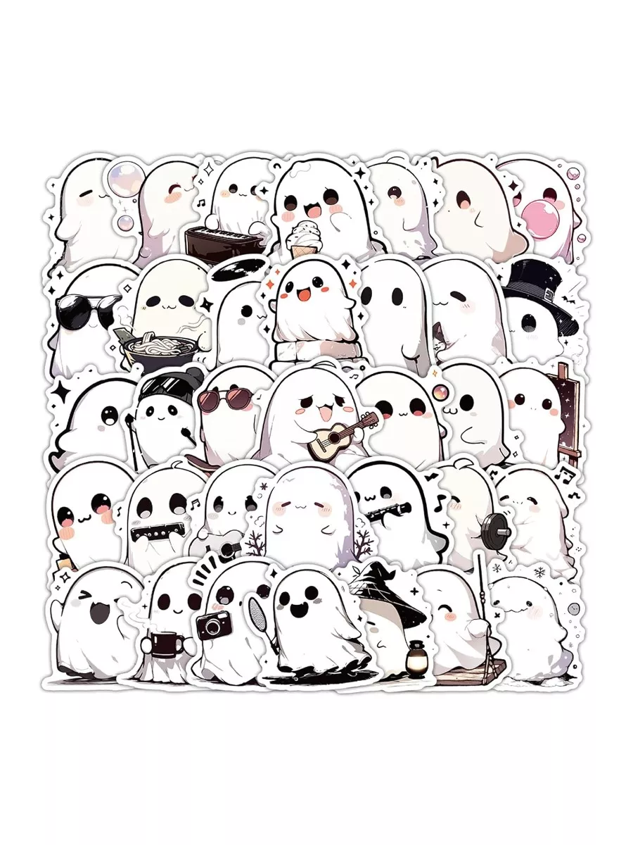 Caakkee Cute Ghost Stickers, 50-Piece Halloween Pack