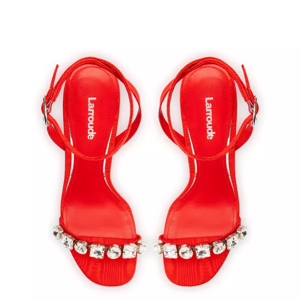 Calypso Sandal In Red Fabric and Crystals