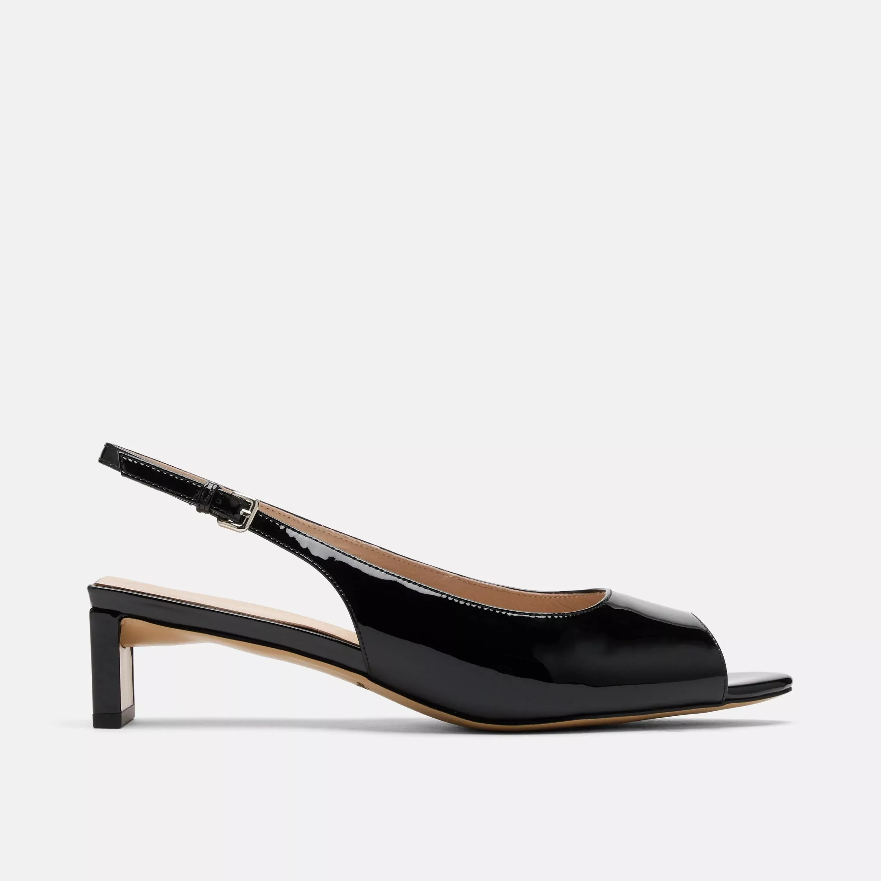 Carmen Black Patent Leather Slingback Peep Toe Heels