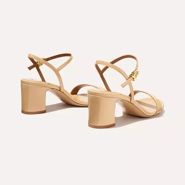 The Cleo Sandal in Sand Crinkle in Gloss Nappa