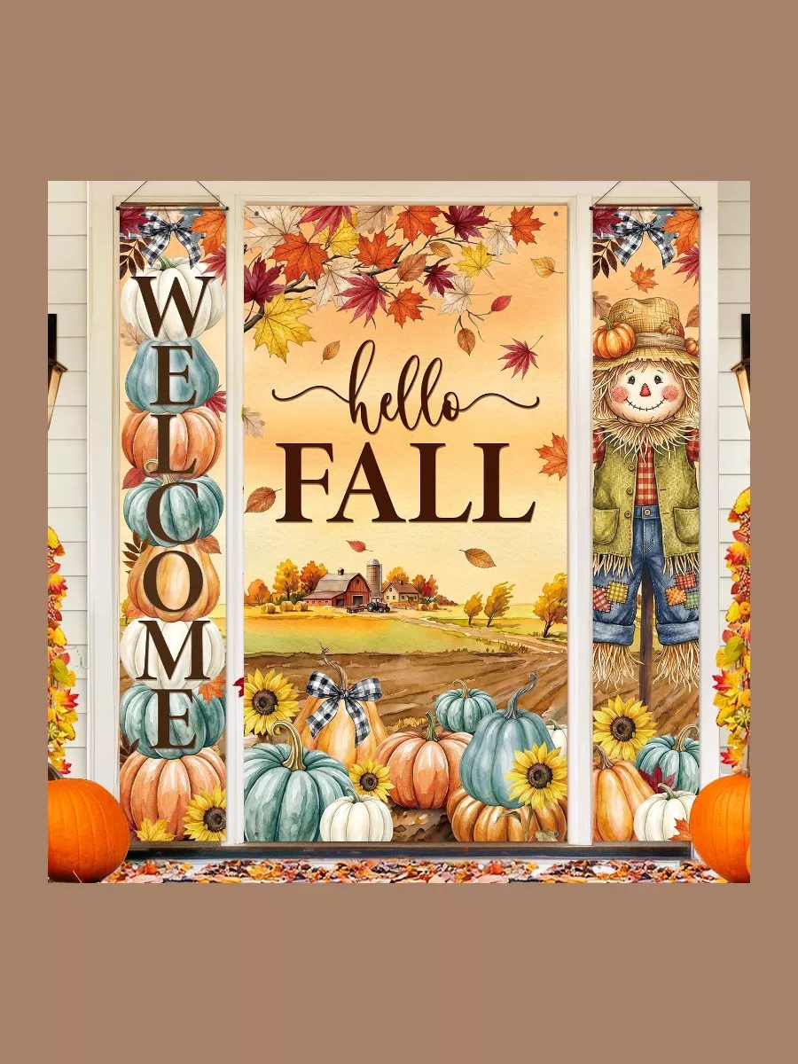 Fall Door Banner Set with Scarecrow and Pumpkin
