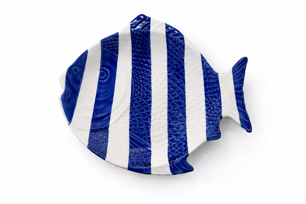 Fish Dessert Plate Blue Stripes