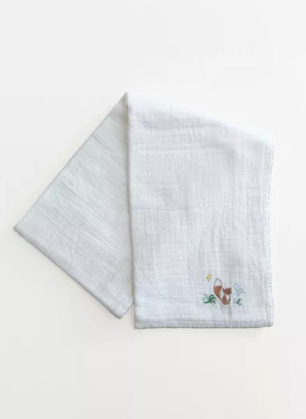 Fox embroidered shawl blanket