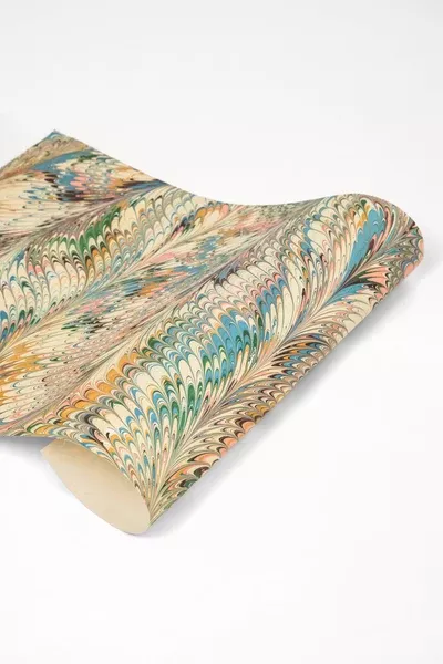 Hand Marbled Flatiron Feathers Gift Wrapping Paper Sheets