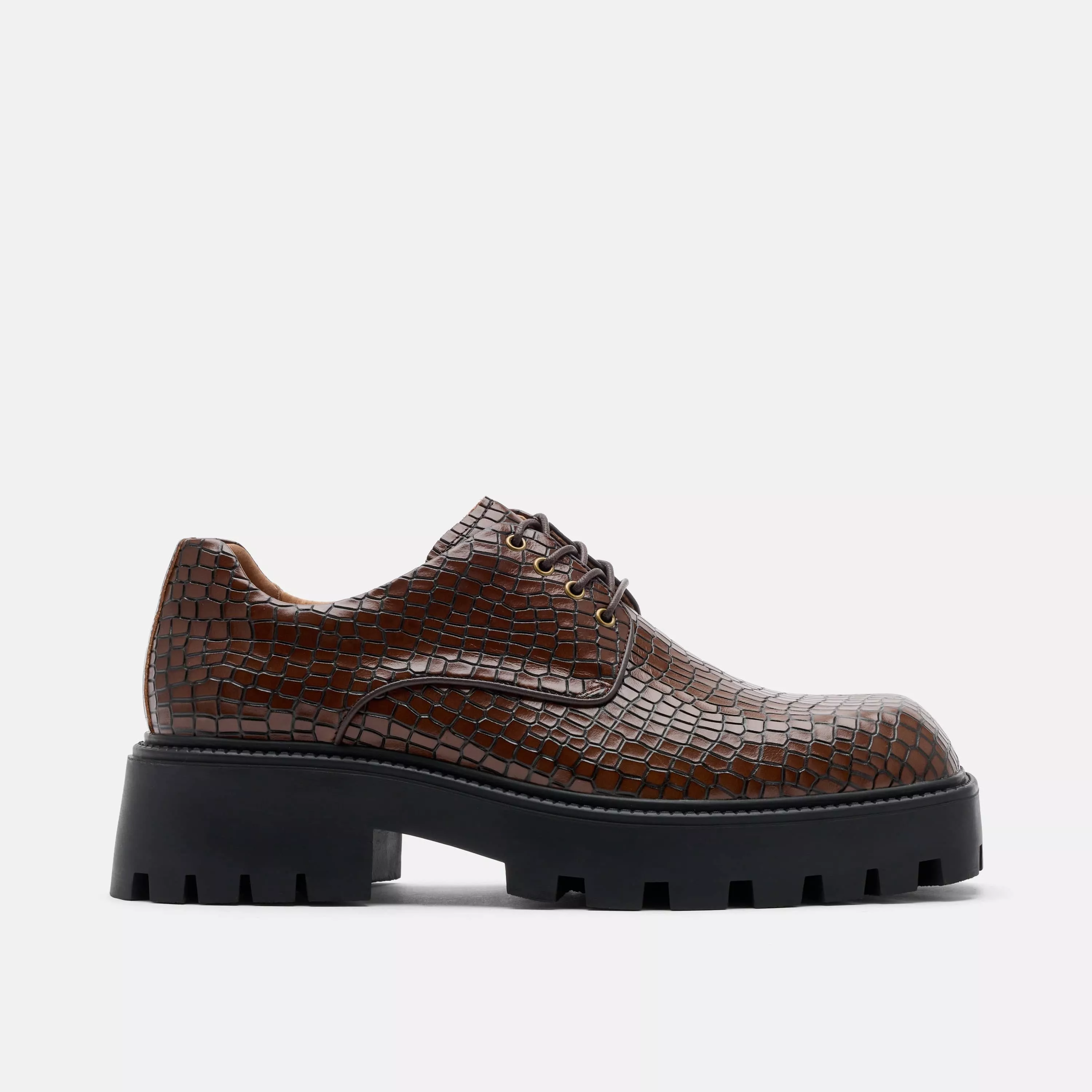Kryos Brown Croc Leather Lug Derbys
