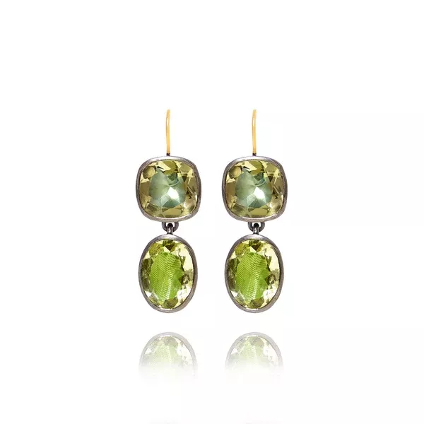 Luzia Cushion Oval Double Drop Earrings in Lemon Quartz