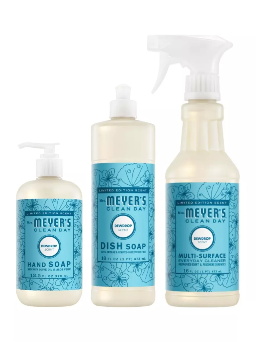 Mrs. MEYER'S Kitchen Set Dish Soap, Hand Soap, Multi-Surface Cleaner, 3 Count (Orange Clove)