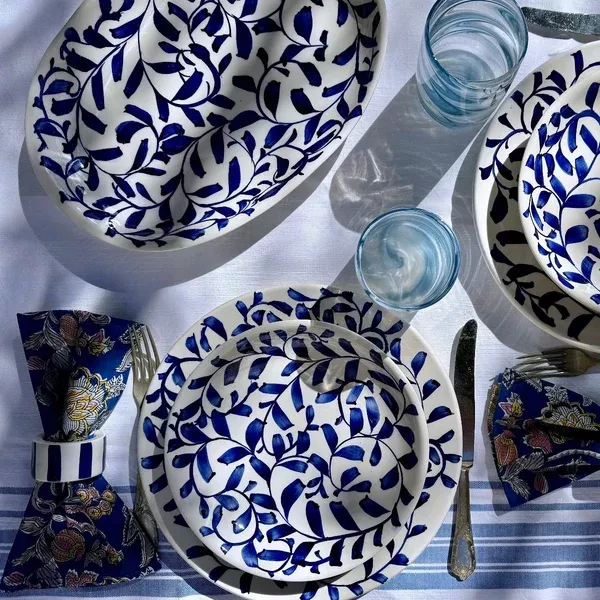 Navy Blue Scroll Dinner Set 16 Piece