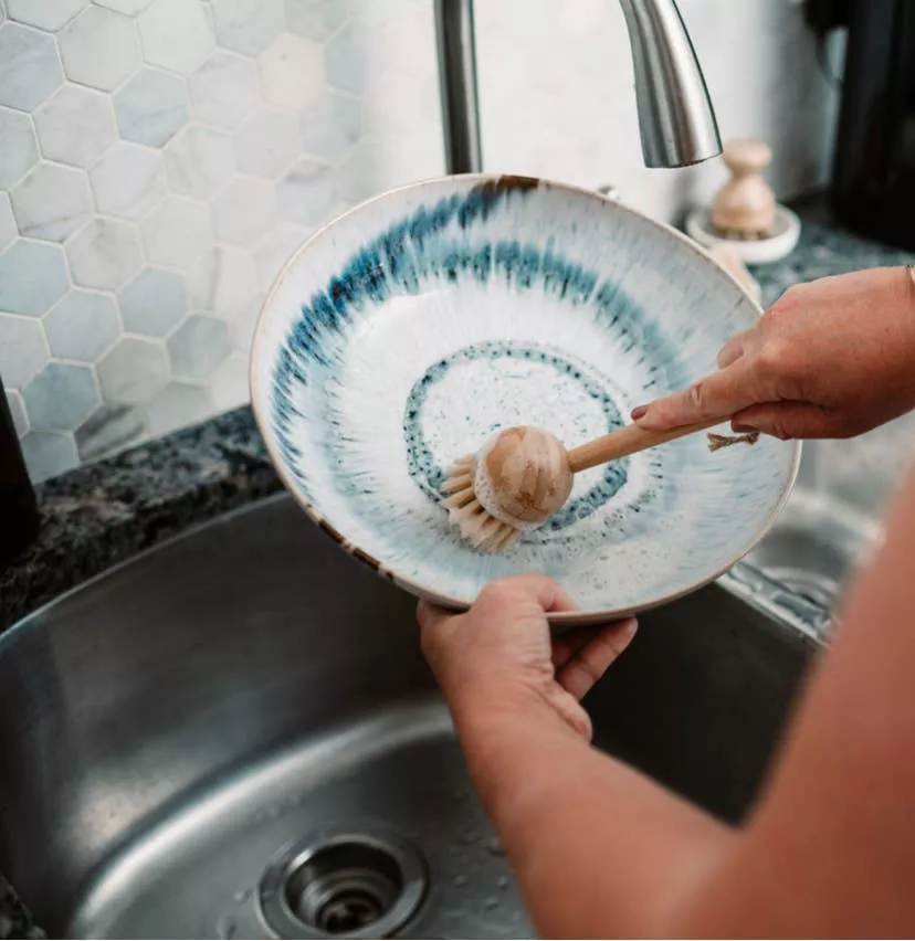 new bamboo long handle dish brush