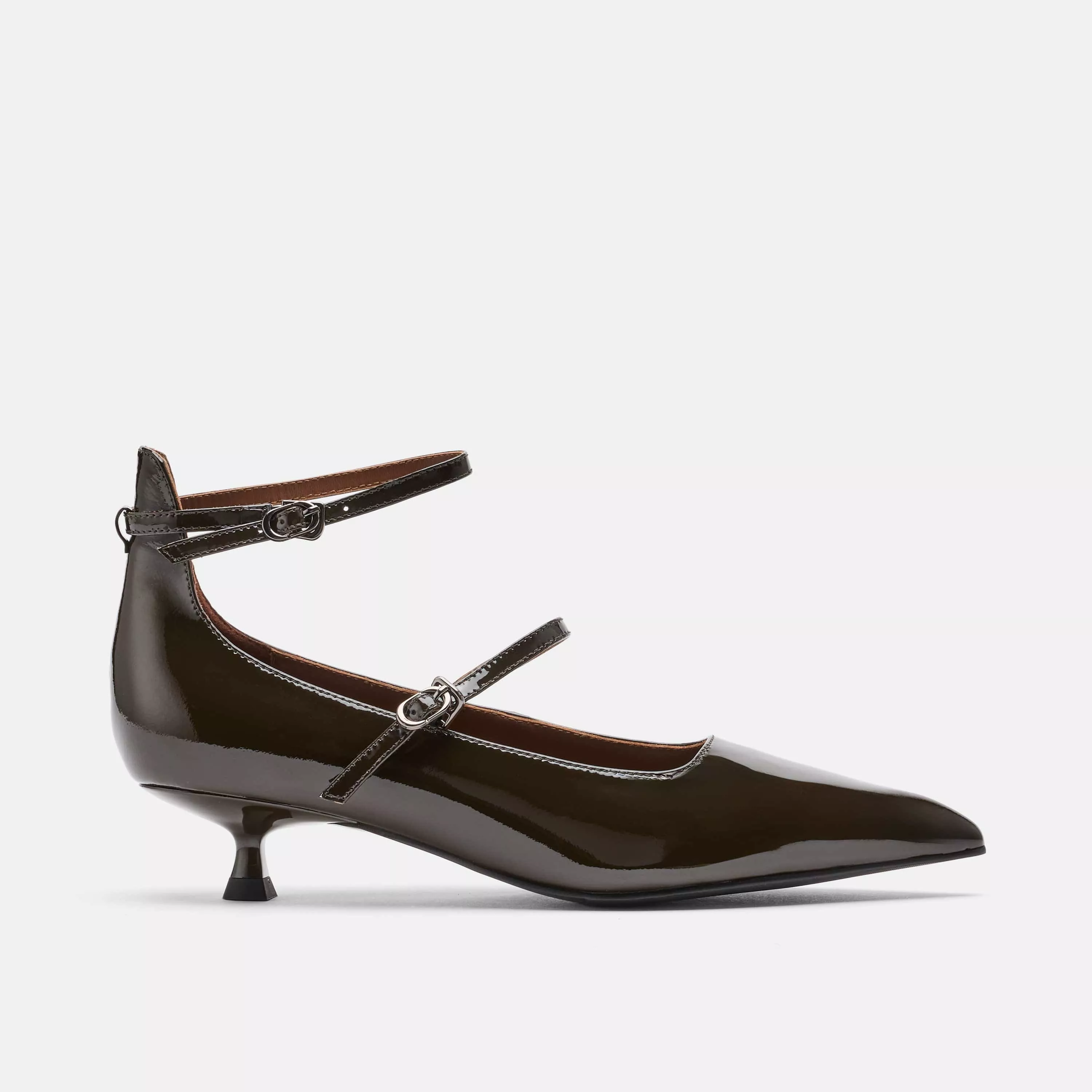 Paige Dark Green Patent Leather Kitten Heels
