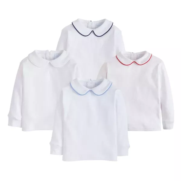 Piped Peter Pan Shirt in White
