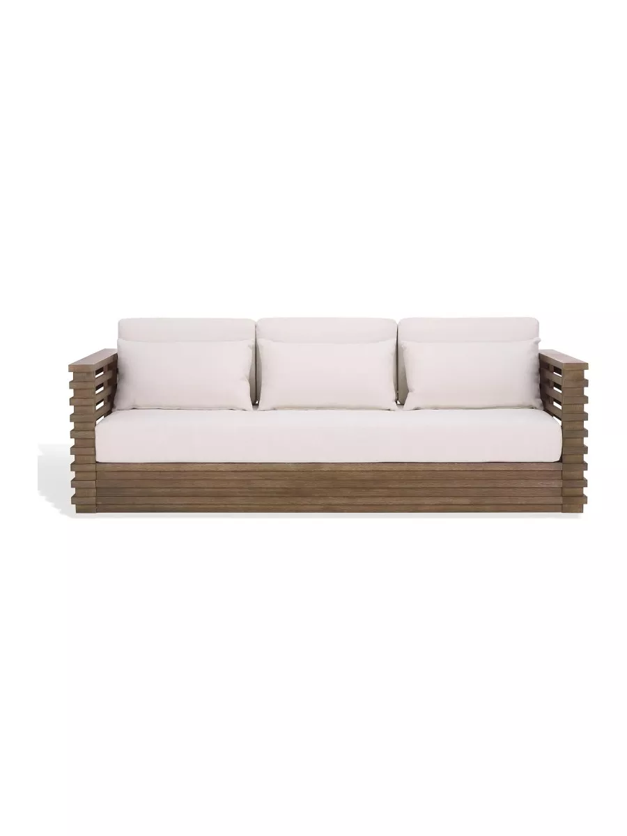 Tortuga Natural Eucalyptus Patio Sofa with White Cushions