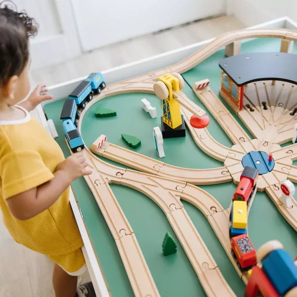 Wooden railway train set