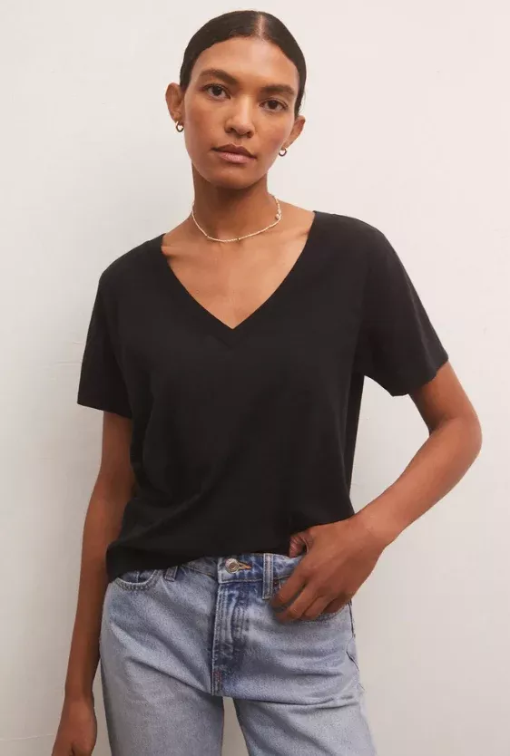 Z Supply Girlfriend V-Neck Tee Black